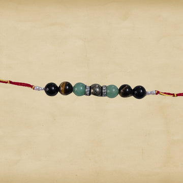 7 Beads Crystal Rakhi – Pyrite, Aventurine, Tiger Eye & Tourmaline