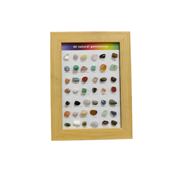 42 Natural Gemstones in Wooden Frame – Educational Crystal Display Gift for Kids & Collectors